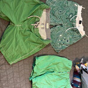 Men's Summer Casuals Bundle: Green Shorts & Patterned Board Shorts"